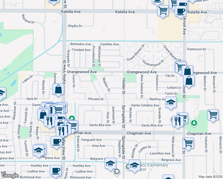 map of restaurants, bars, coffee shops, grocery stores, and more near 6404 Tokelau Street in Cypress