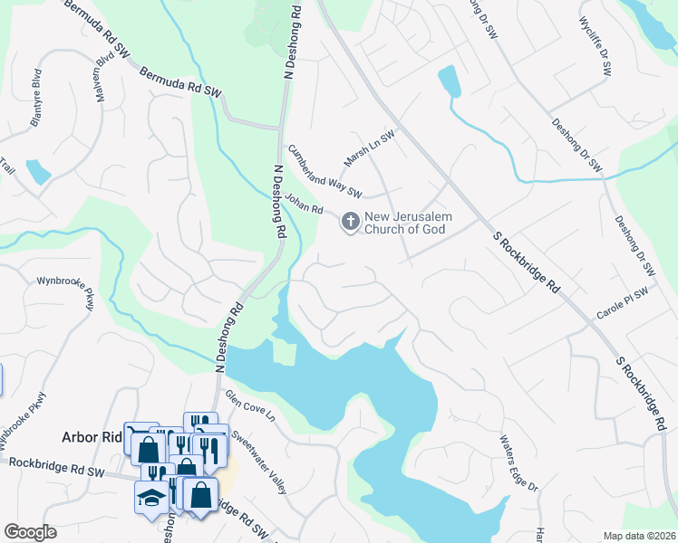 map of restaurants, bars, coffee shops, grocery stores, and more near 640 Cobblestone Lane in Stone Mountain