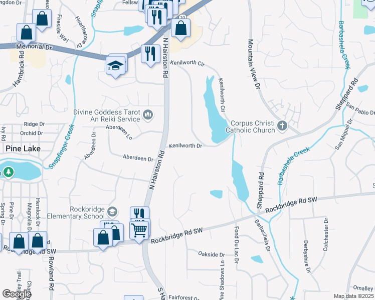 map of restaurants, bars, coffee shops, grocery stores, and more near 4825 Kenilworth Drive in Stone Mountain