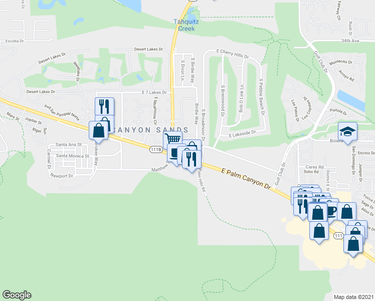 map of restaurants, bars, coffee shops, grocery stores, and more near in Palm Springs