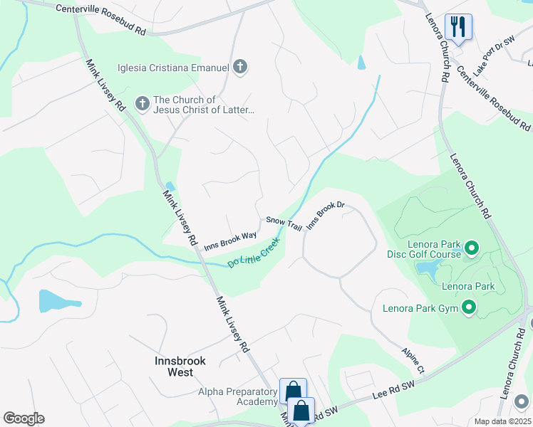 map of restaurants, bars, coffee shops, grocery stores, and more near 3392 Inns Brook Way in Snellville
