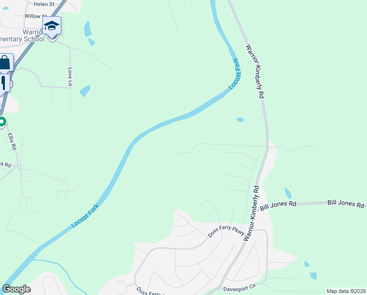 map of restaurants, bars, coffee shops, grocery stores, and more near 8790 Warrior-Kimberly Road in Warrior