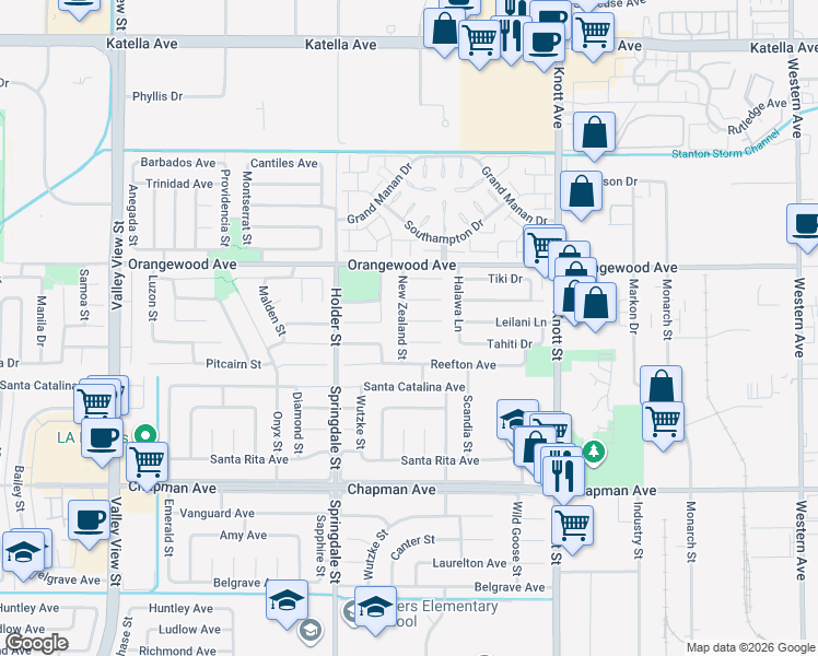 map of restaurants, bars, coffee shops, grocery stores, and more near 6642 Timaru Circle in Cypress