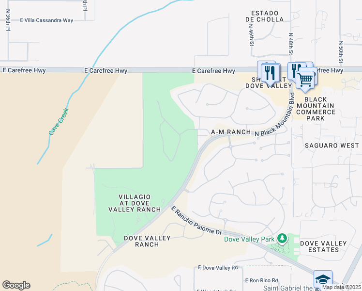 map of restaurants, bars, coffee shops, grocery stores, and more near 33841 North 43rd Street in Cave Creek