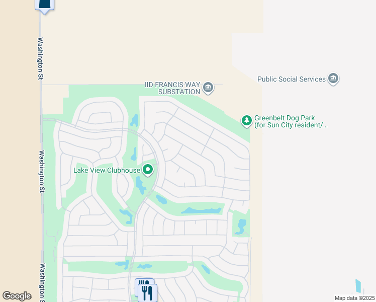 map of restaurants, bars, coffee shops, grocery stores, and more near 78589 Rainswept Way in Palm Desert
