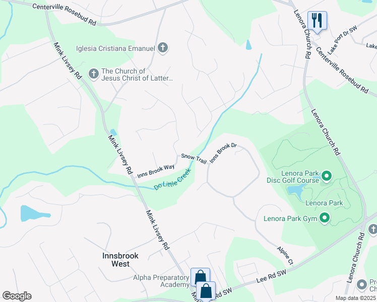 map of restaurants, bars, coffee shops, grocery stores, and more near 3469 Snow Trail in Snellville