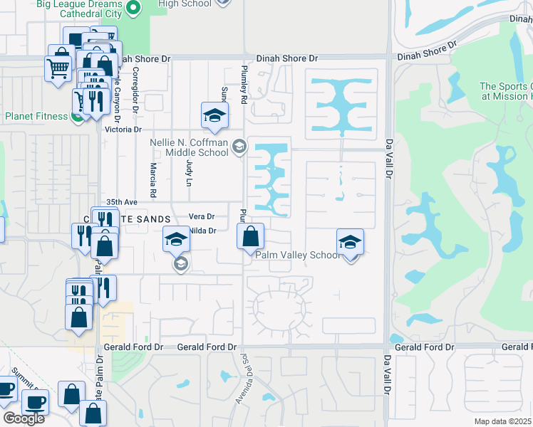 map of restaurants, bars, coffee shops, grocery stores, and more near 59 Shoreline Drive in Rancho Mirage