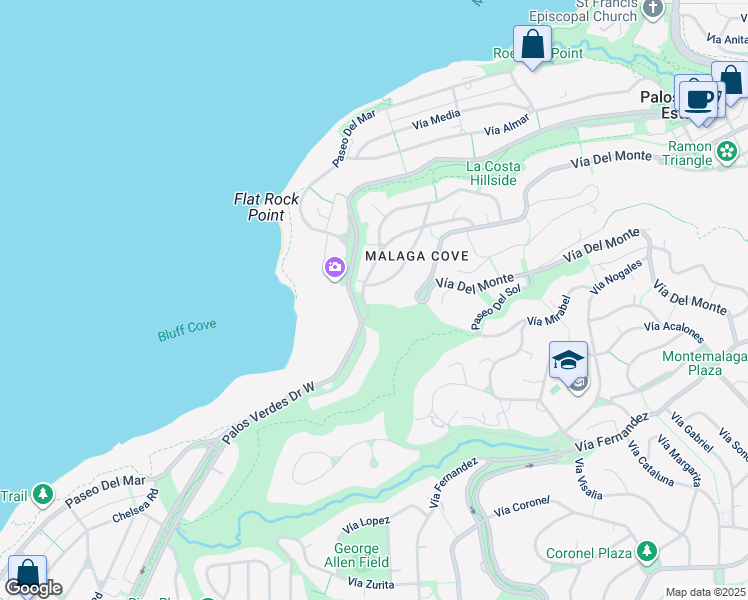map of restaurants, bars, coffee shops, grocery stores, and more near 1400 Vía Montemar in Palos Verdes Estates