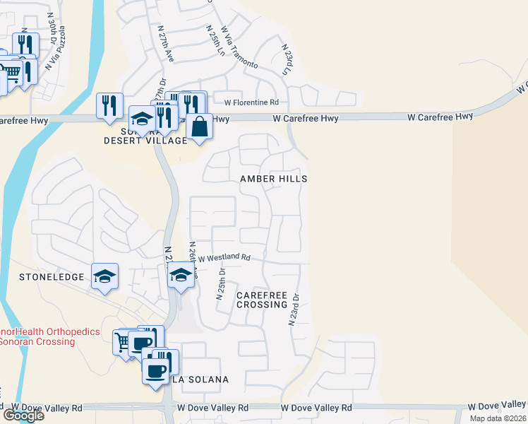 map of restaurants, bars, coffee shops, grocery stores, and more near 34015 North 24th Drive in Phoenix