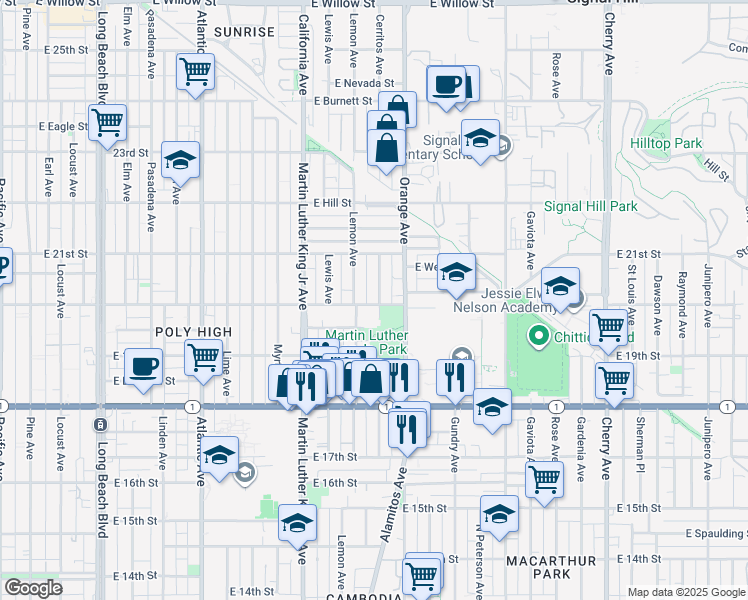 map of restaurants, bars, coffee shops, grocery stores, and more near 2005 Cerritos Avenue in Long Beach