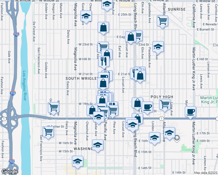 map of restaurants, bars, coffee shops, grocery stores, and more near 1977 Pine Avenue in Long Beach