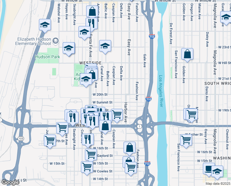 map of restaurants, bars, coffee shops, grocery stores, and more near 2000 Caspian Avenue in Long Beach