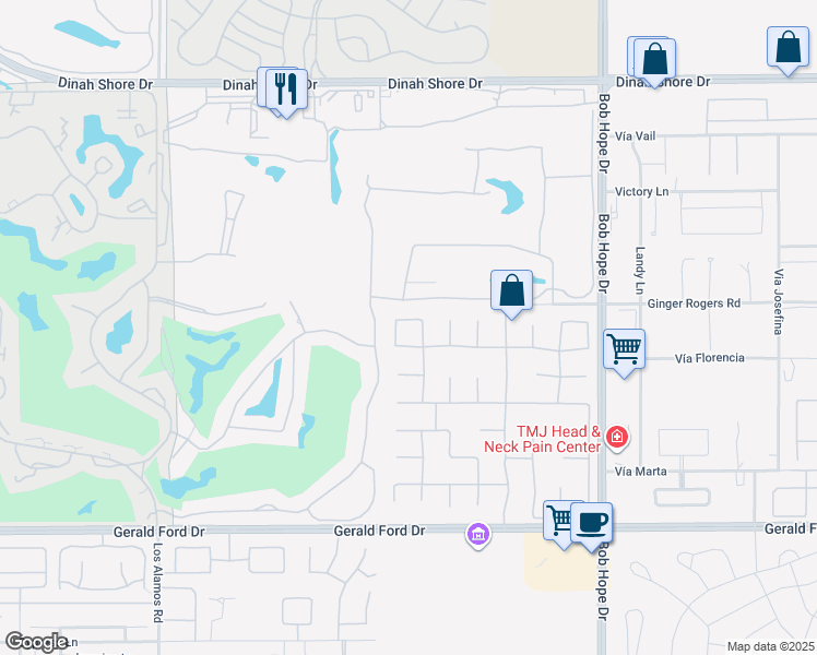 map of restaurants, bars, coffee shops, grocery stores, and more near 49 Killian Way in Rancho Mirage
