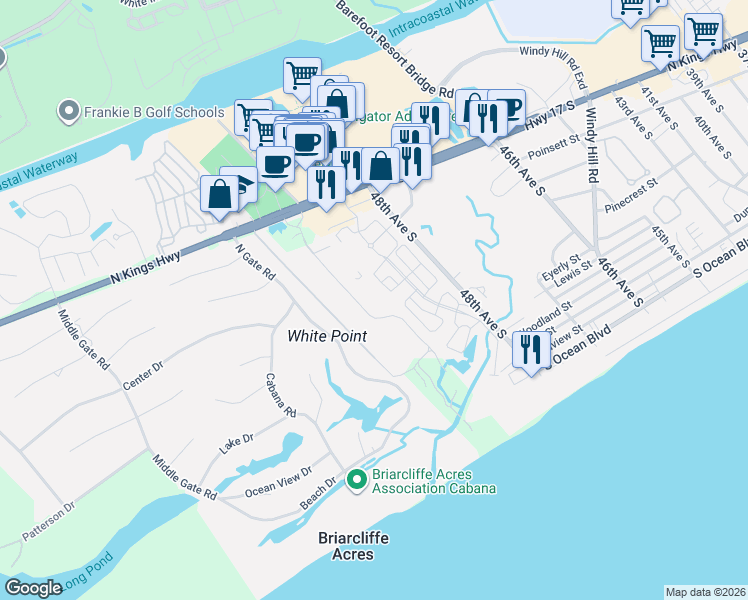map of restaurants, bars, coffee shops, grocery stores, and more near 4928 Old Appleton Way in North Myrtle Beach