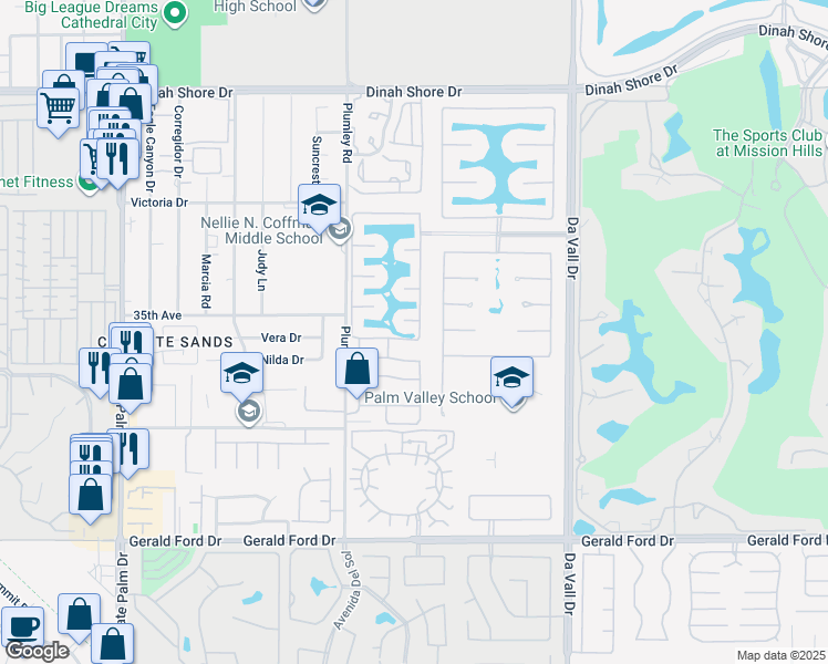 map of restaurants, bars, coffee shops, grocery stores, and more near 37 Shoreline Drive in Rancho Mirage