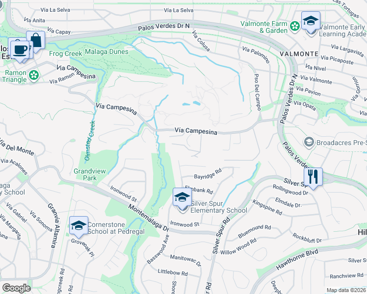 map of restaurants, bars, coffee shops, grocery stores, and more near 3298 Vía Campesina in Rancho Palos Verdes
