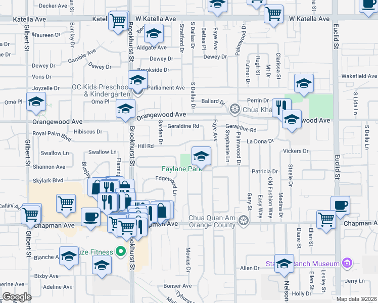 map of restaurants, bars, coffee shops, grocery stores, and more near 11632 Seacrest Circle in Garden Grove