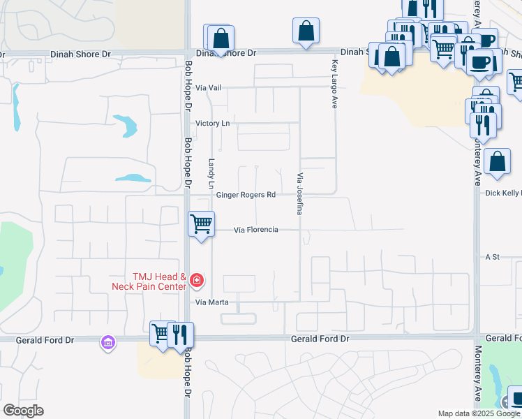 map of restaurants, bars, coffee shops, grocery stores, and more near 14 Via Linea in Rancho Mirage
