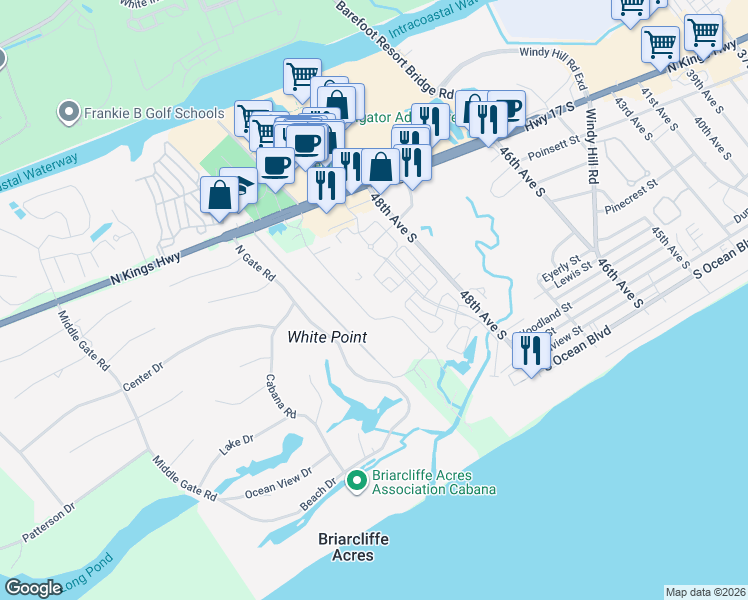map of restaurants, bars, coffee shops, grocery stores, and more near 4928 Old Appleton Way in North Myrtle Beach