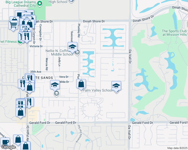 map of restaurants, bars, coffee shops, grocery stores, and more near 37 Shoreline Drive in Rancho Mirage
