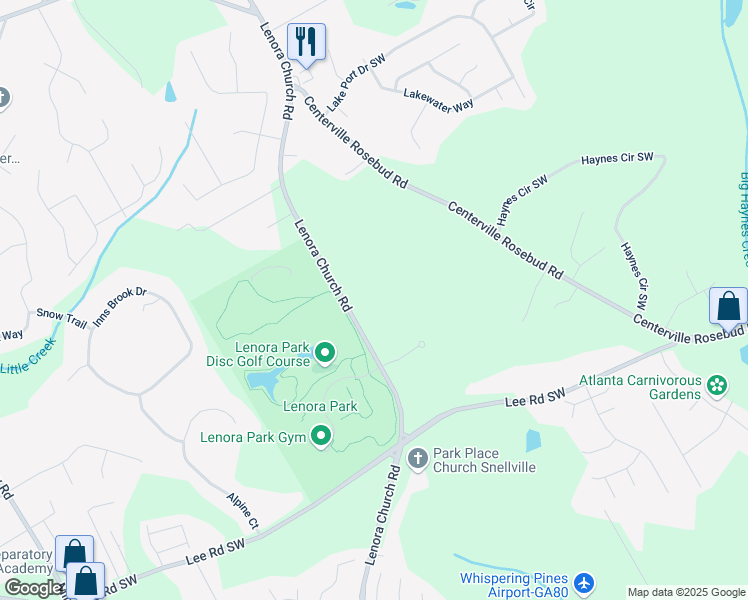 map of restaurants, bars, coffee shops, grocery stores, and more near 4477 Lenora Church Road in Snellville