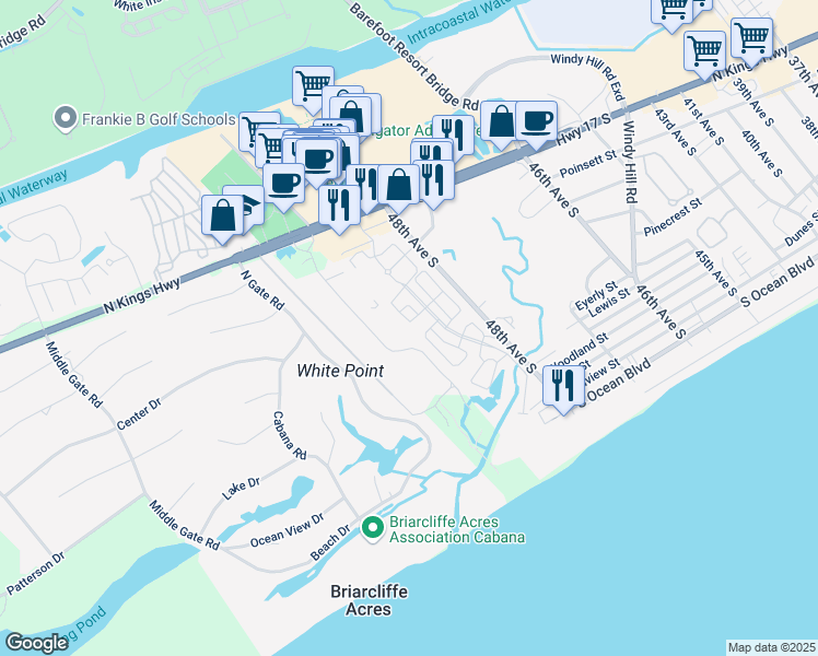 map of restaurants, bars, coffee shops, grocery stores, and more near 4928 Old Appleton Way in North Myrtle Beach