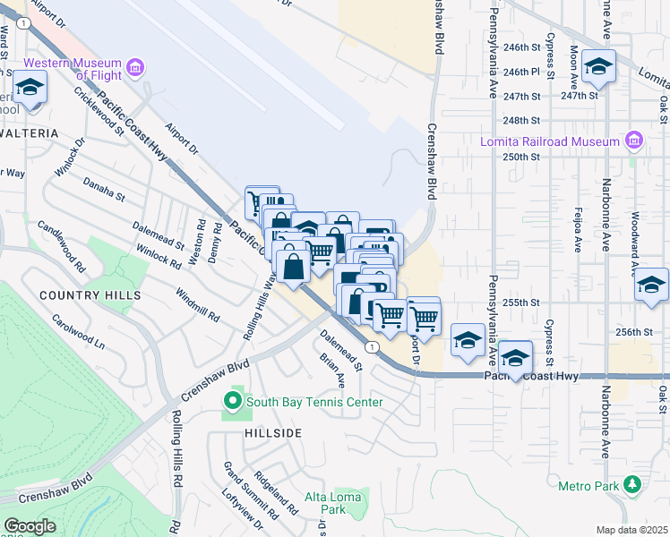 map of restaurants, bars, coffee shops, grocery stores, and more near 2731 Pacific Coast Highway in Torrance