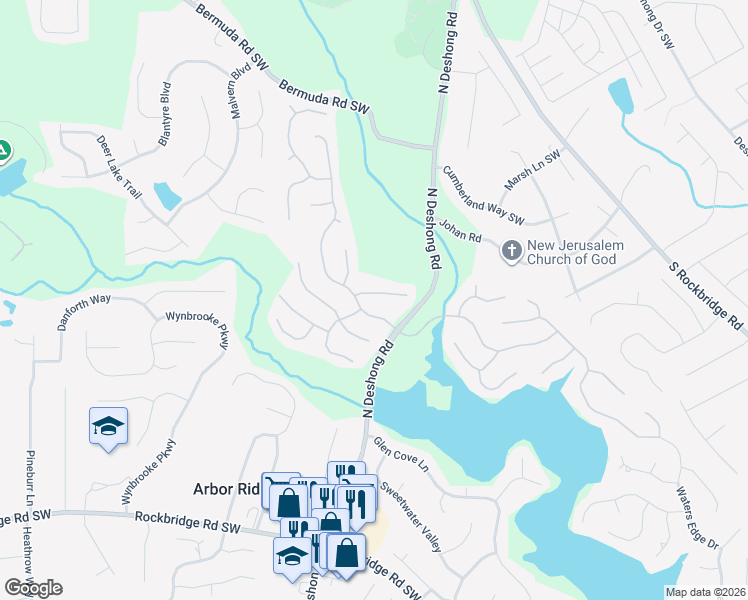 map of restaurants, bars, coffee shops, grocery stores, and more near 7061 Brook Side Landing in Stone Mountain