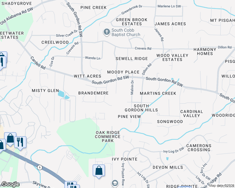 map of restaurants, bars, coffee shops, grocery stores, and more near 6603 Dunwoody Trail in Austell