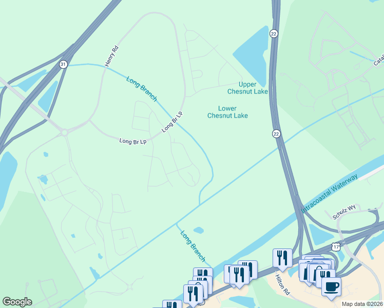 map of restaurants, bars, coffee shops, grocery stores, and more near 6315-6847 Water Tower Rd in Longs