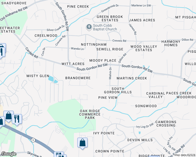map of restaurants, bars, coffee shops, grocery stores, and more near 6603 Dunwoody Trail in Austell