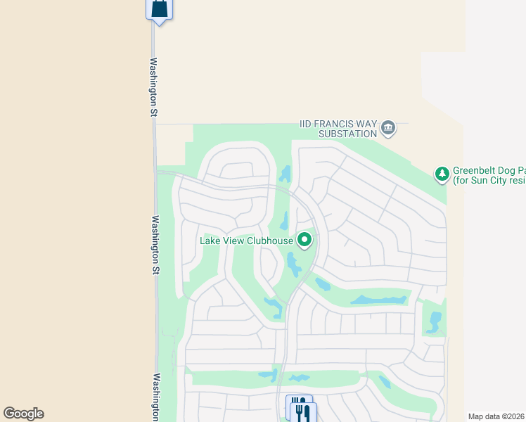 map of restaurants, bars, coffee shops, grocery stores, and more near 35219 Moorbrook Road in Palm Desert