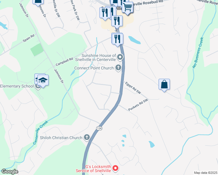 map of restaurants, bars, coffee shops, grocery stores, and more near 3809 Saddle Ridge Drive Southwest in Snellville