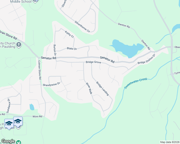 map of restaurants, bars, coffee shops, grocery stores, and more near 110 Bridge Landing in Douglasville