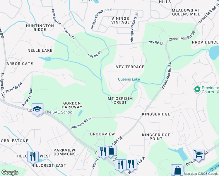 map of restaurants, bars, coffee shops, grocery stores, and more near 526 Mount Gerizim Road Southeast in Mableton
