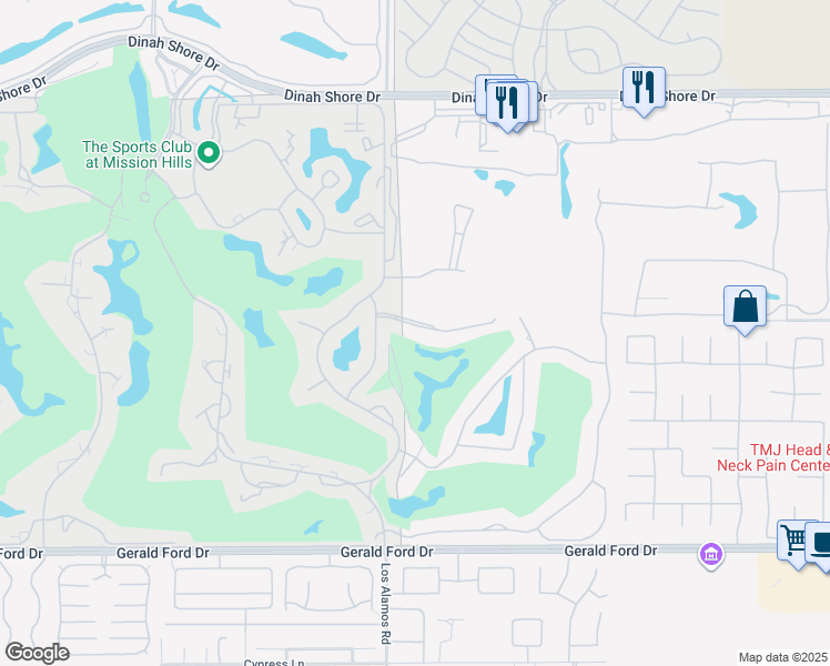 map of restaurants, bars, coffee shops, grocery stores, and more near 11005 Muirfield Drive in Rancho Mirage