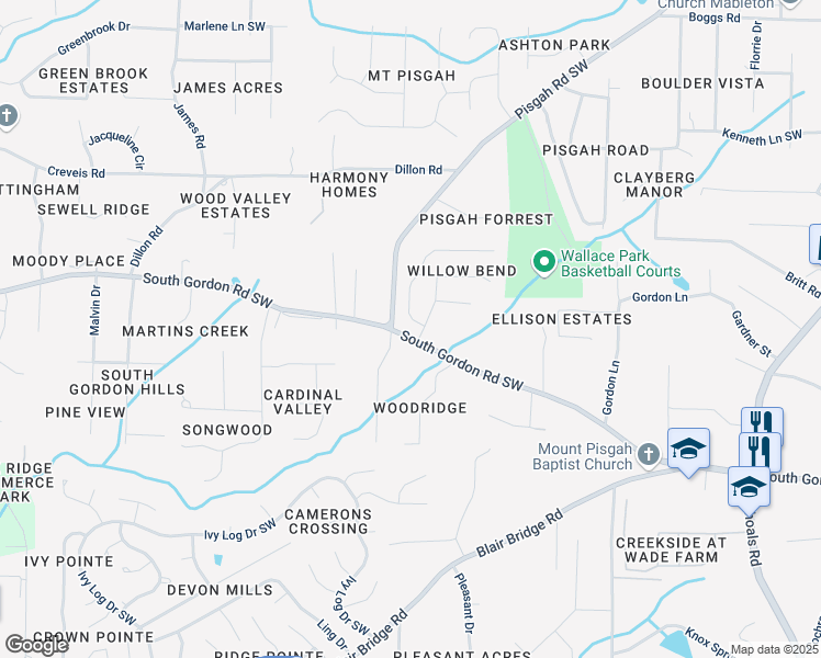 map of restaurants, bars, coffee shops, grocery stores, and more near 1171 South Gordon Road Southwest in Austell
