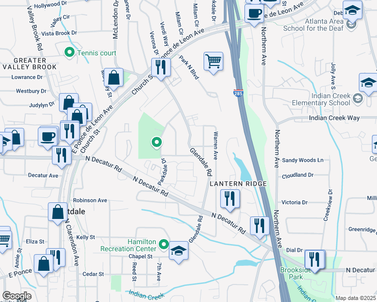 map of restaurants, bars, coffee shops, grocery stores, and more near 614 Glendale Road in Scottdale