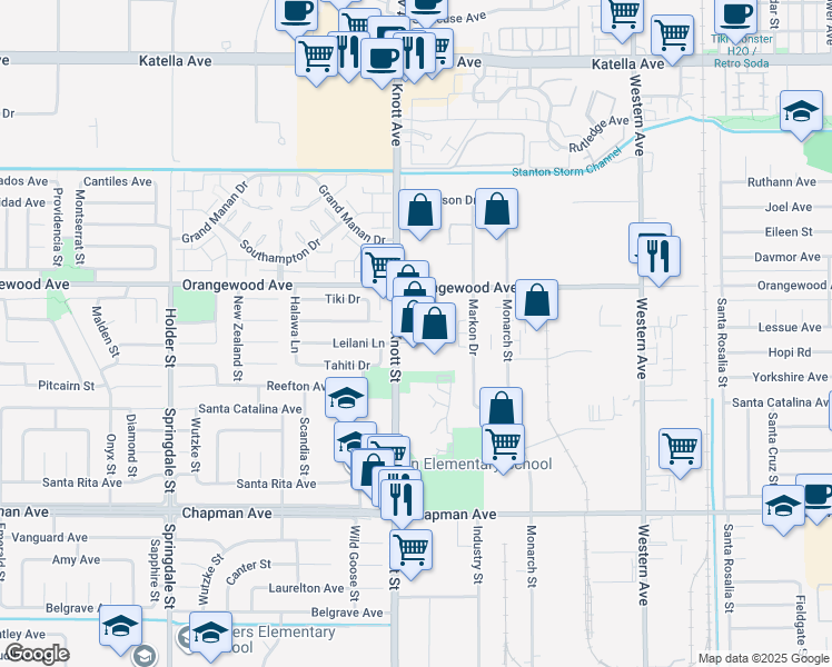 map of restaurants, bars, coffee shops, grocery stores, and more near in Garden Grove
