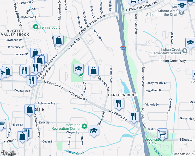 map of restaurants, bars, coffee shops, grocery stores, and more near 614 Glendale Road in Scottdale