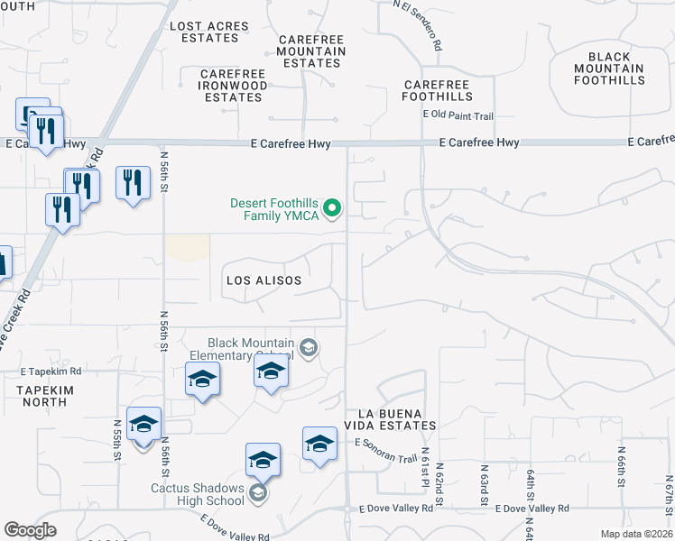 map of restaurants, bars, coffee shops, grocery stores, and more near 34045 North 59th Way in Scottsdale