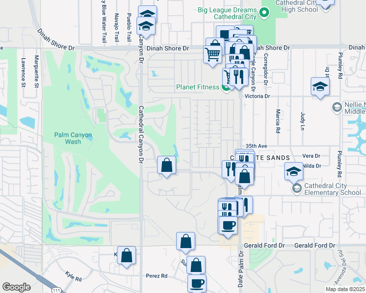 map of restaurants, bars, coffee shops, grocery stores, and more near 74785 California 111 in Indian Wells