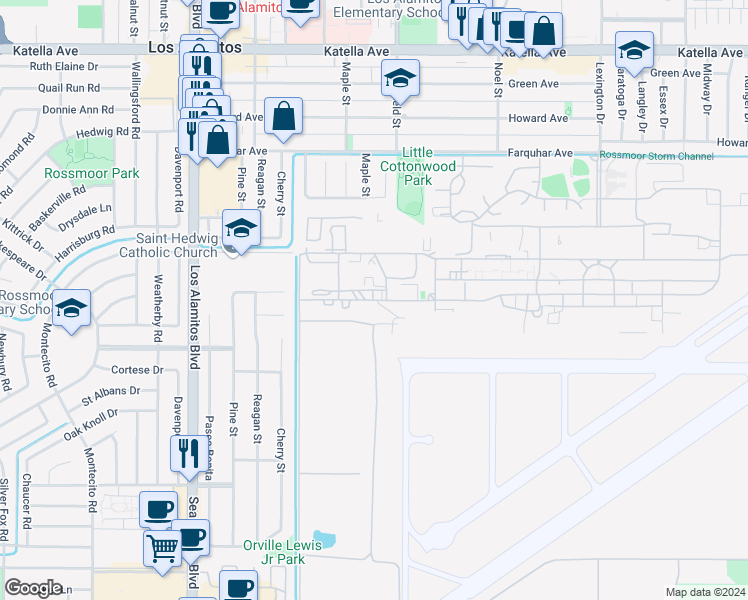 map of restaurants, bars, coffee shops, grocery stores, and more near 3855 Constitution Avenue in Los Alamitos