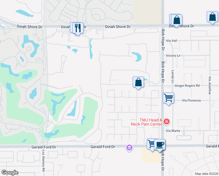 map of restaurants, bars, coffee shops, grocery stores, and more near 44 Killian Way in Rancho Mirage
