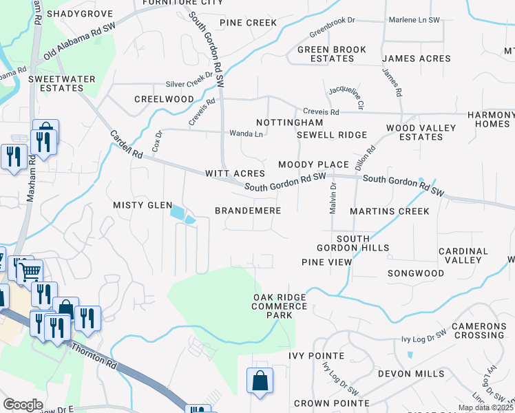 map of restaurants, bars, coffee shops, grocery stores, and more near 6555 Brandemere Way Southwest in Austell