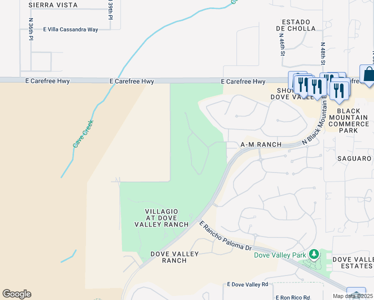 map of restaurants, bars, coffee shops, grocery stores, and more near 33840 North Pate Place in Cave Creek