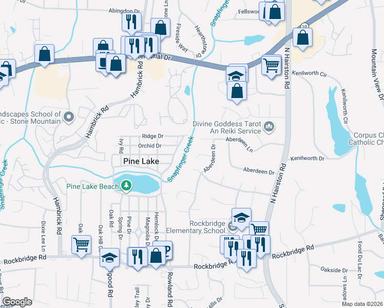 map of restaurants, bars, coffee shops, grocery stores, and more near in Stone Mountain