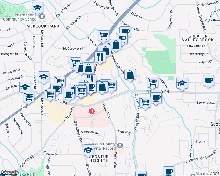 map of restaurants, bars, coffee shops, grocery stores, and more near 2774 North Decatur Road in Decatur
