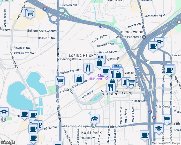 map of restaurants, bars, coffee shops, grocery stores, and more near 437 Plateau Place Northwest in Atlanta