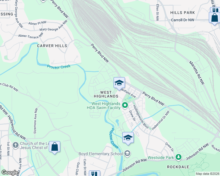map of restaurants, bars, coffee shops, grocery stores, and more near 1903 Drew Drive in Atlanta